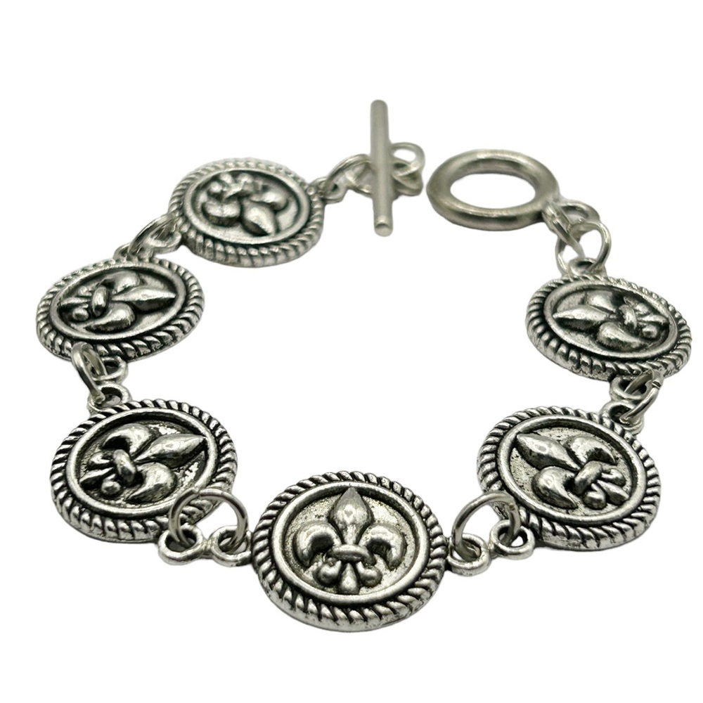 Dainty Fleur Lis Coin Toggle Bracelet Handmade